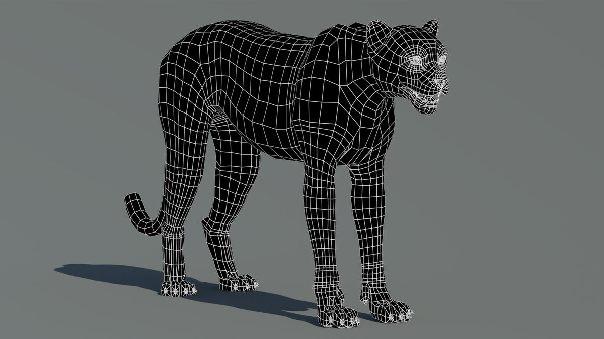 Cheetah 3D Model Wireframe View – Subdivision Level 0