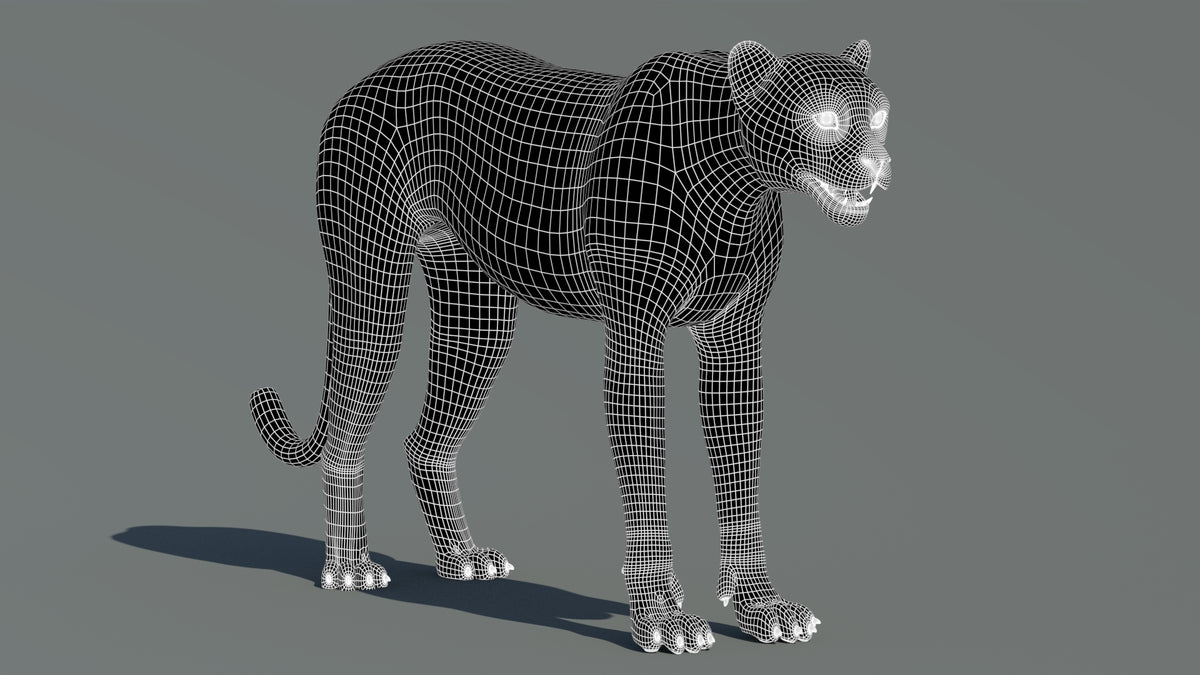 Cheetah 3D Model Wireframe View – Subdivision Level 1
