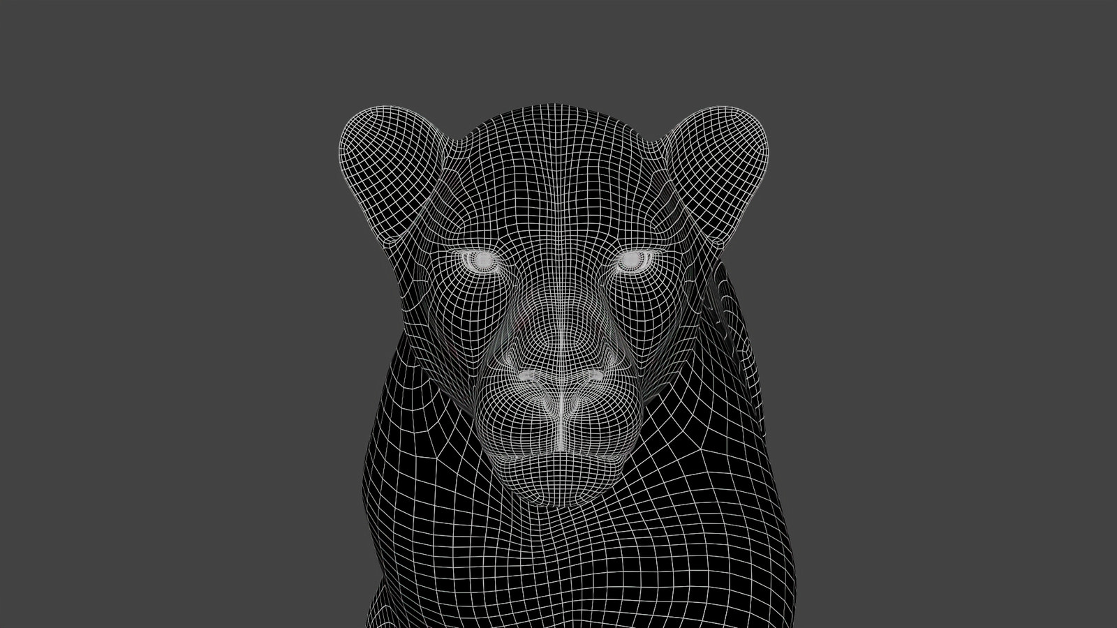 Close-Up of Subdivided Wireframe on Realistic 3D Lion Model – Smooth Topology Detail