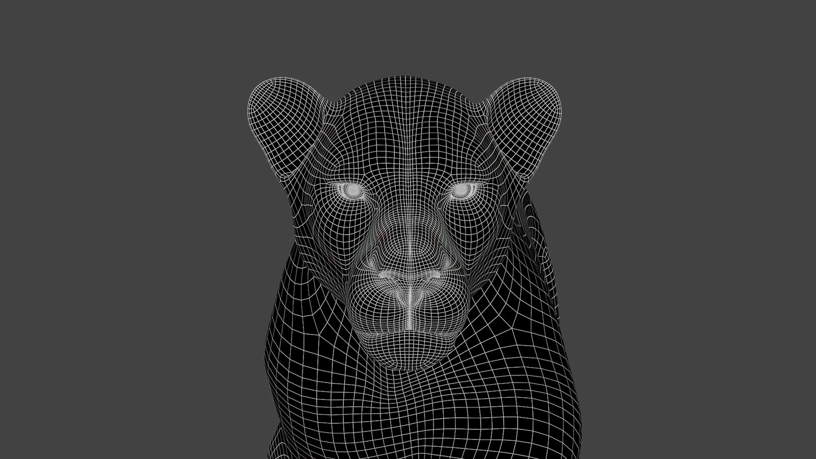 Close-Up of Subdivided Wireframe on Realistic 3D Lion Model – Smooth Topology Detail