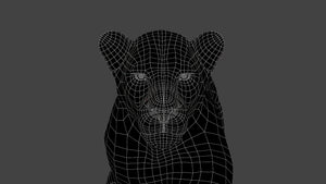 Close-Up Wireframe View of Realistic 3D Lion Model – Topology Detail Thumbnail