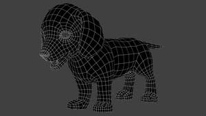Dachshund puppy 3D model wireframe – subdivision level 0  Thumbnail