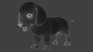 Dachshund puppy 3D model wireframe – subdivision level 1 Thumbnail