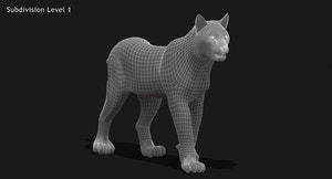 Animated White Eurasian Lynx Fur 3D Model Thumbnail