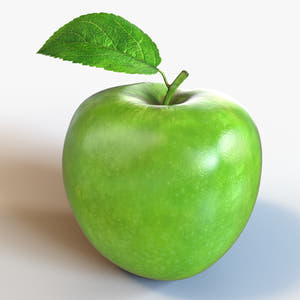 Green apple 3D model with a leaf on a white background Thumbnail