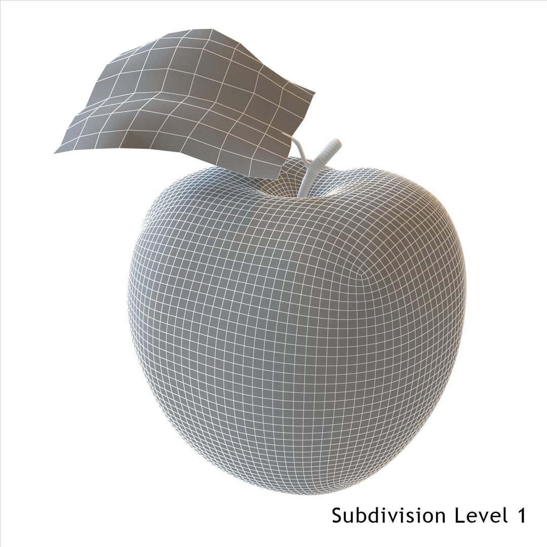 Green apple 3D model wireframe view 