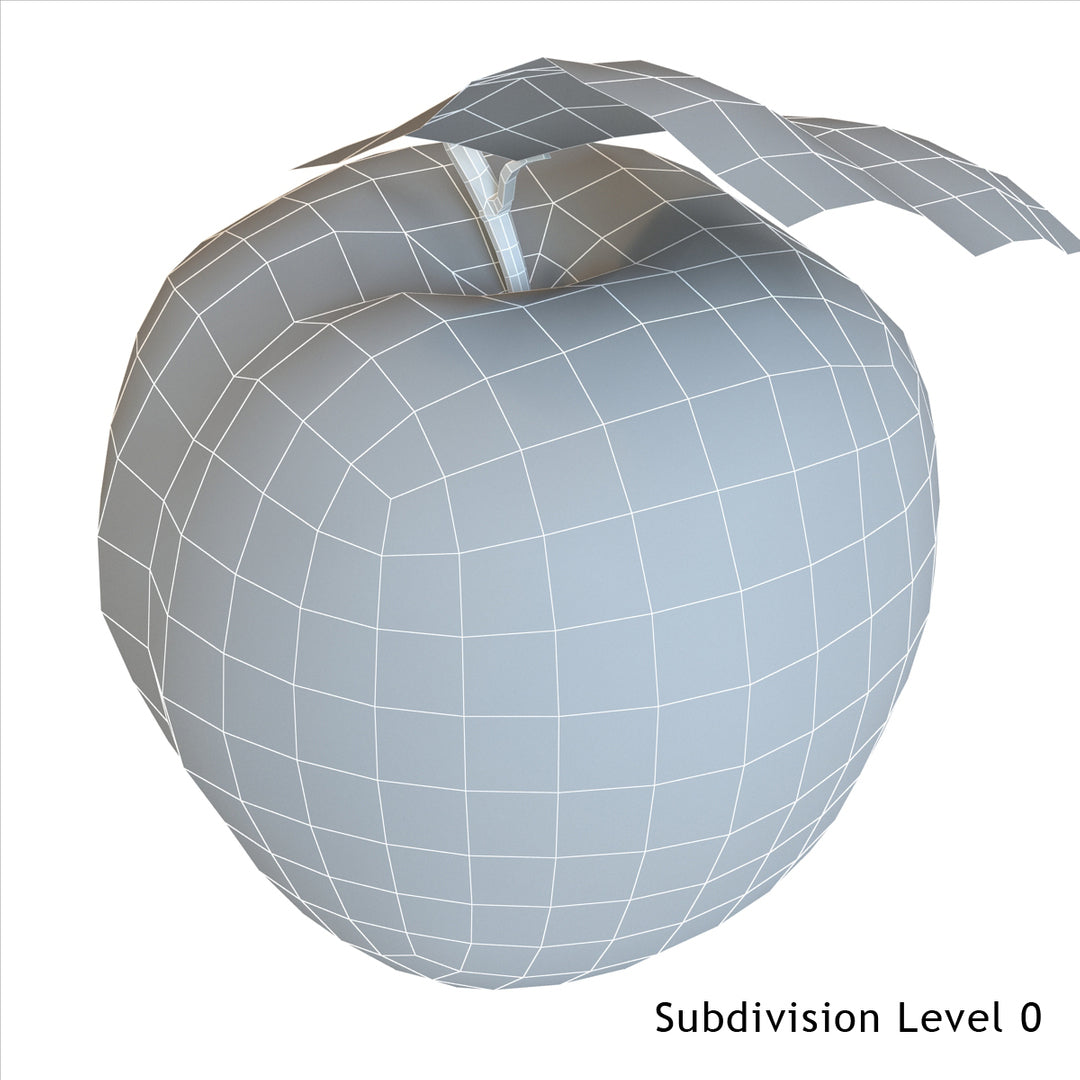 Green apple 3D model wireframe view 