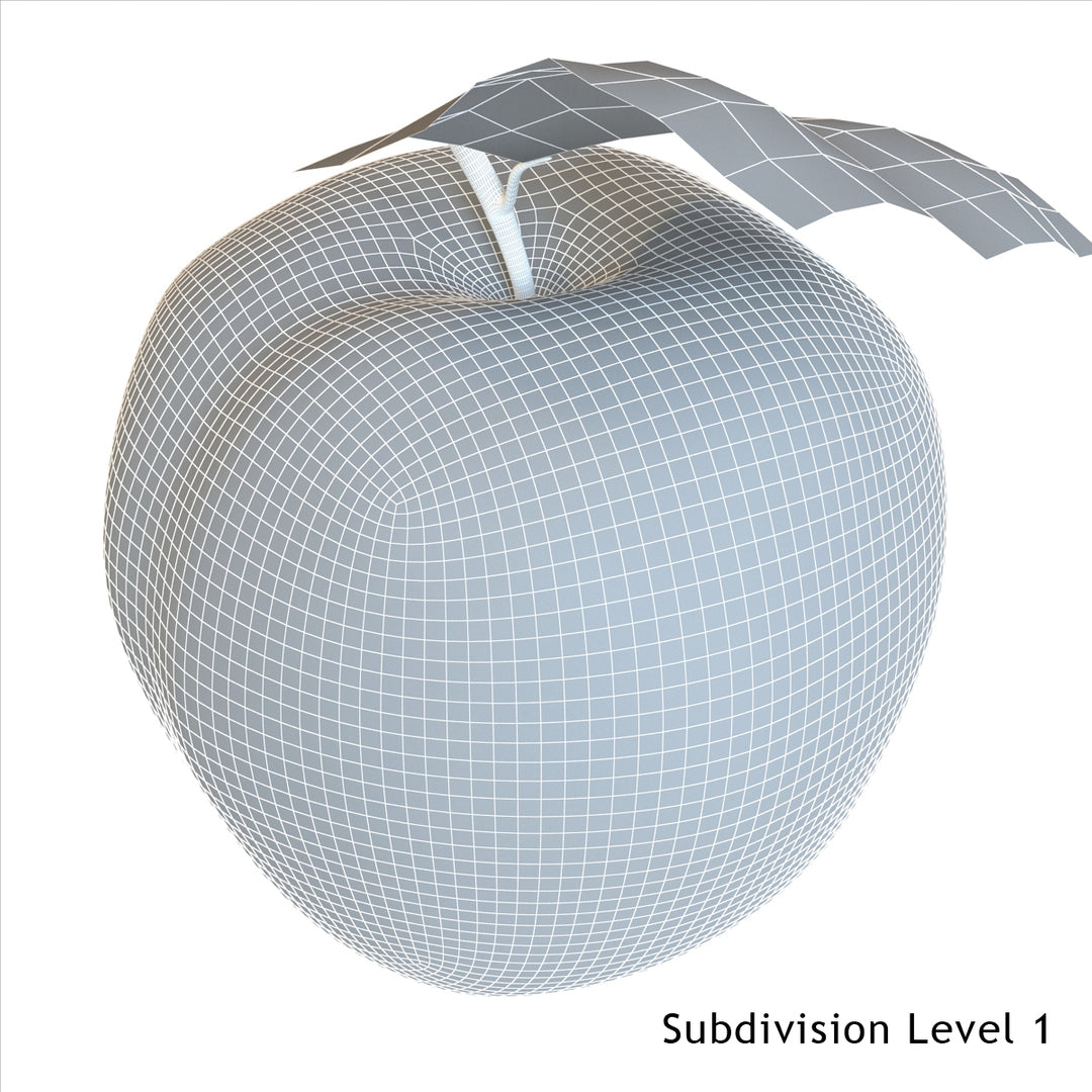 Green apple 3D model wireframe view 