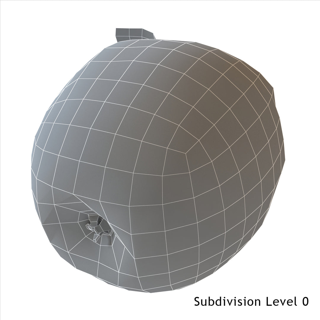 Green apple 3D model wireframe view 