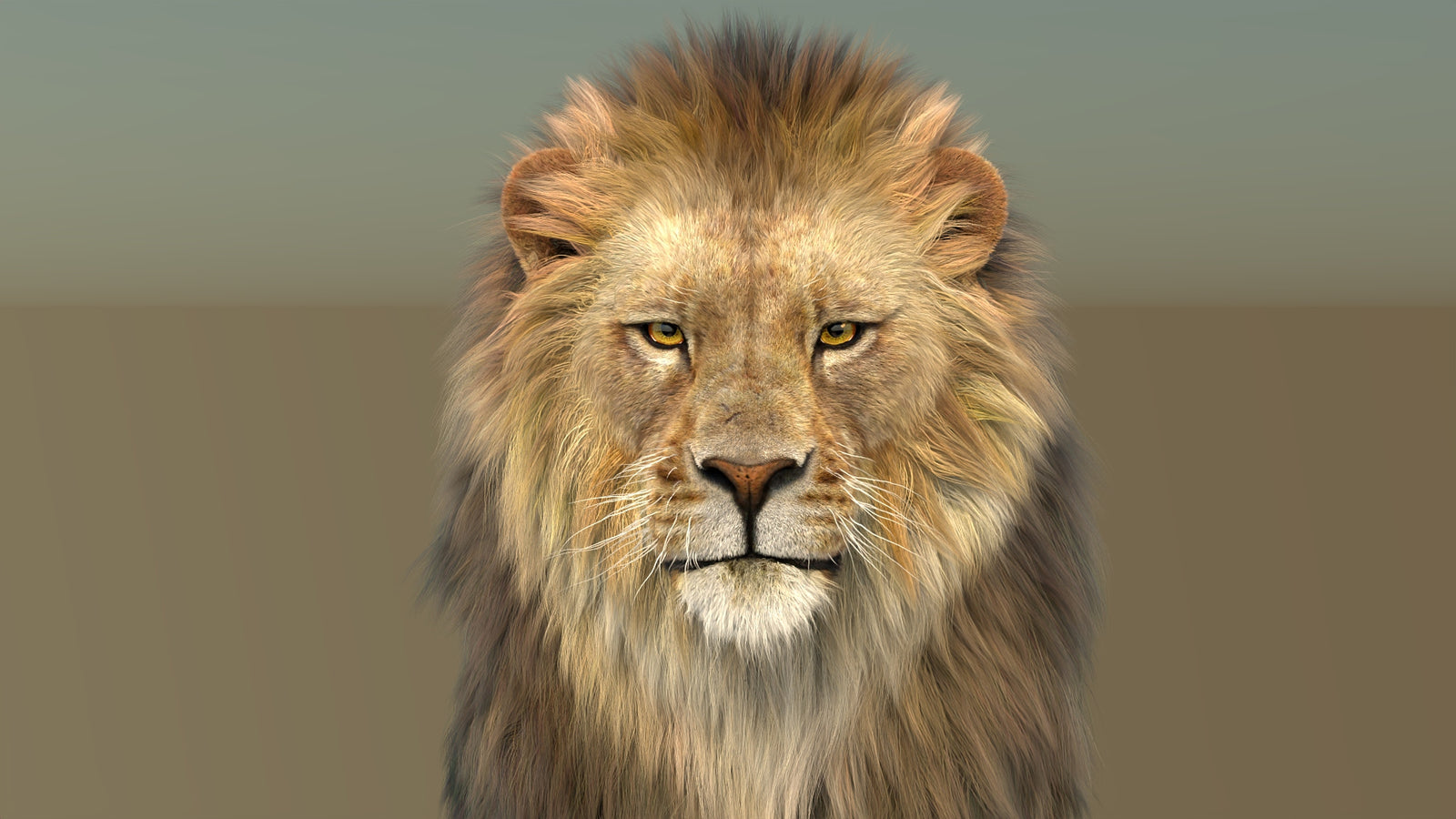 High-Detail 3D Lion Head Model – Realistic Front Close-Up for Rendering