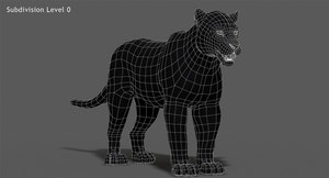Jaguar 3D Model wireframe view subdivision Level 0 Thumbnail