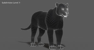 Jaguar 3D Model wireframe view subdivision Level 1