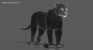 Jaguar 3D Model wireframe view subdivision Level 1 Thumbnail