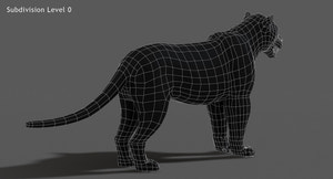 Jaguar 3D Model wireframe view subdivision Level 0 Thumbnail
