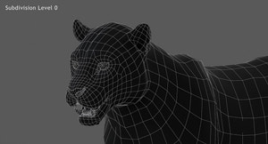 Jaguar 3D Model wireframe view subdivision Level 0 Thumbnail