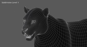 Jaguar 3D Model wireframe view subdivision Level 1 Thumbnail
