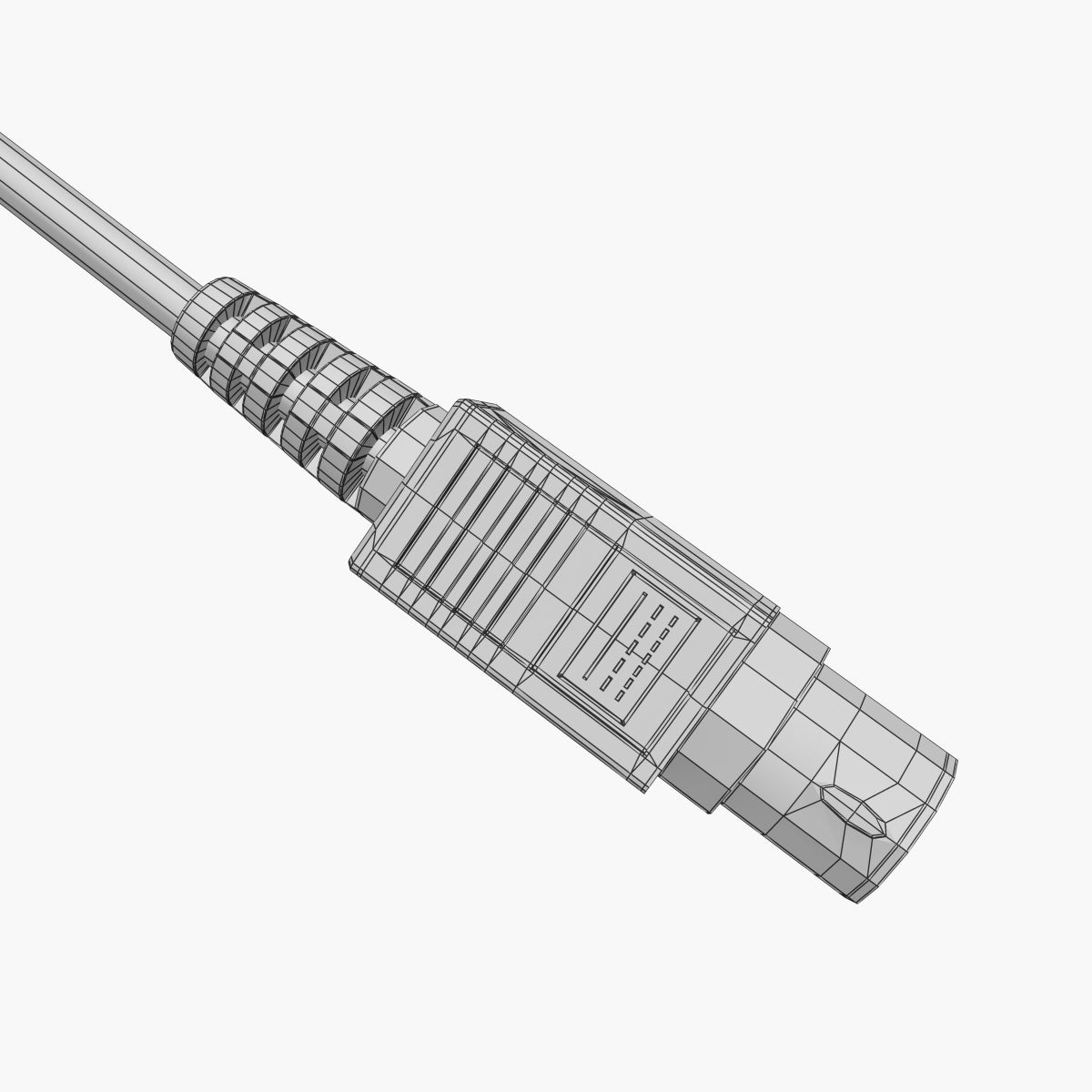 Technical drawing of a coaxial cable connector on a white background