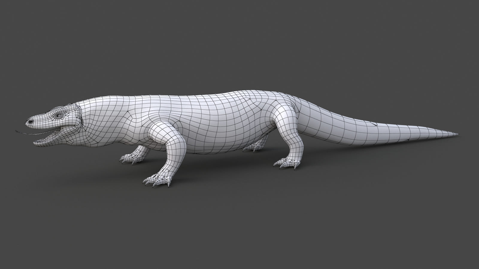 Komodo Dragon 3D Model Wireframe View 0