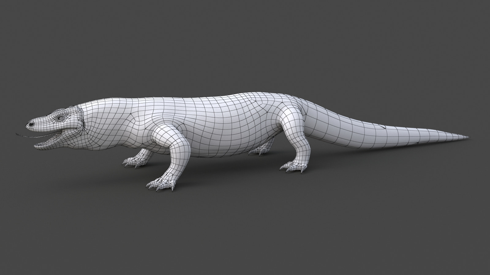 Komodo Dragon 3D Model Wireframe View 0