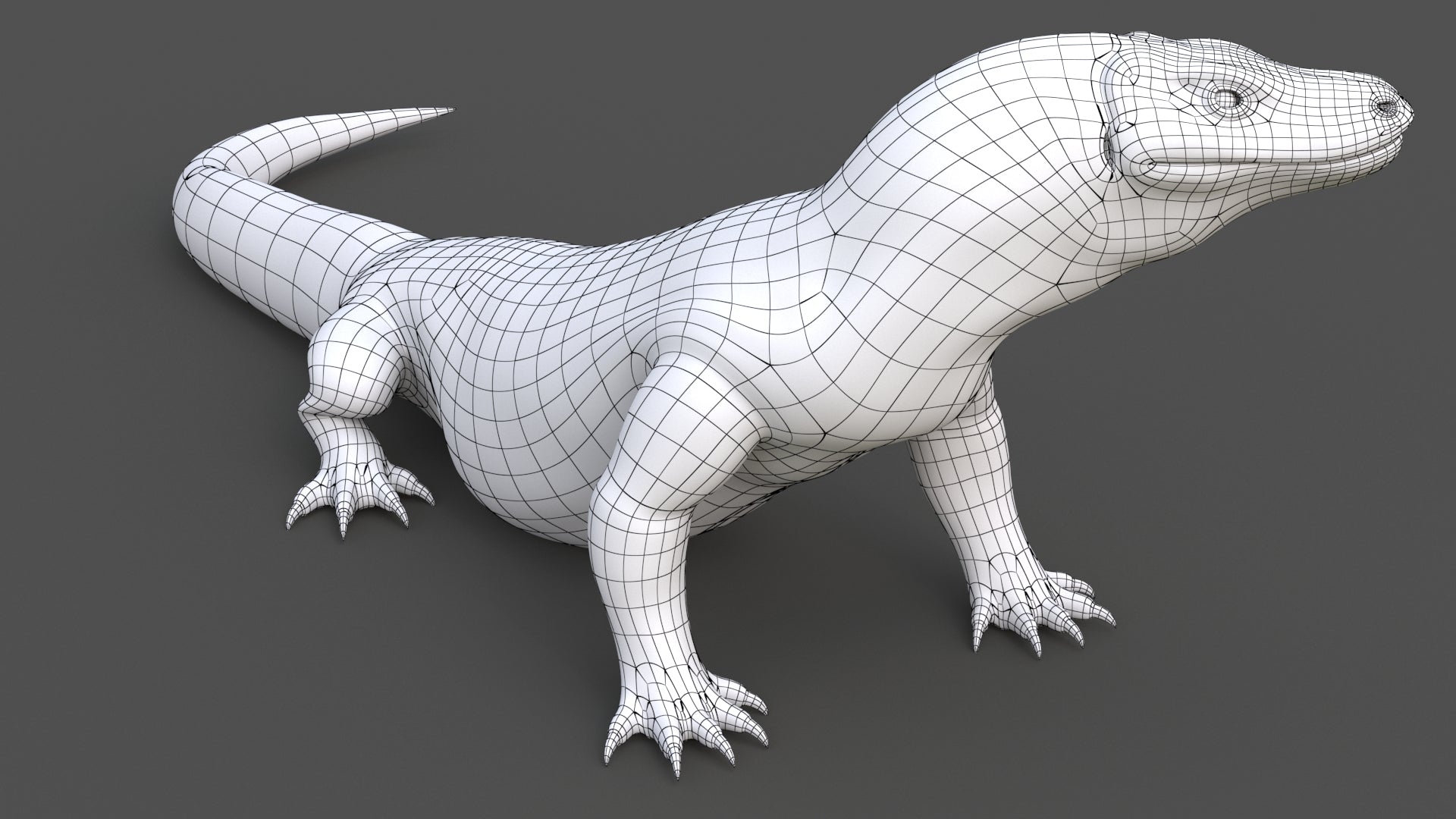 Animated Komodo Dragon 3D Model Wireframe View 0