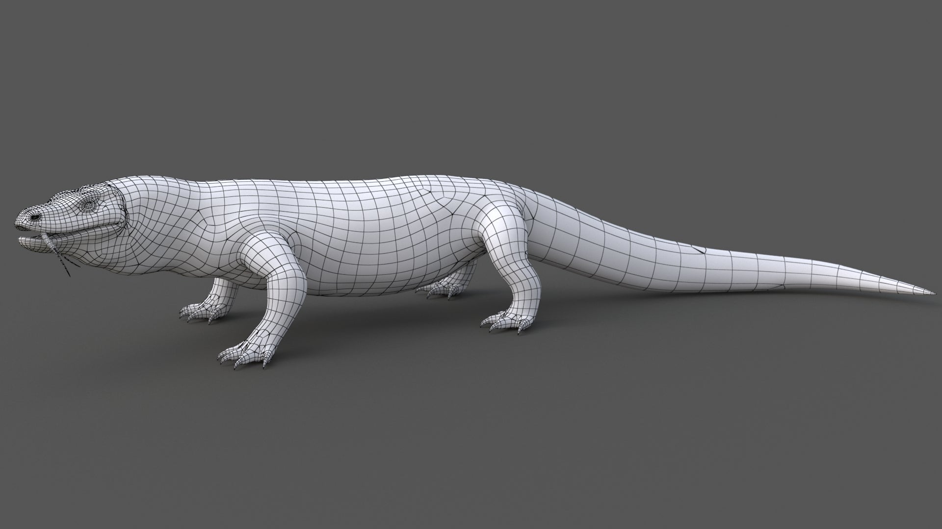 Rigged Komodo Dragon 3D Model Wireframe View 0