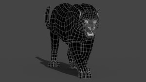 Animated Leopard 3d Model Wireframe View Subdivision Level 0 Thumbnail