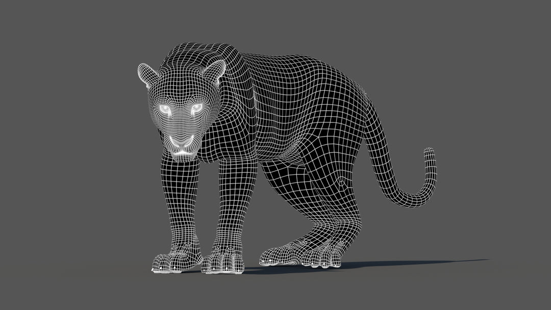 Leopard 3D Model Wireframe View Subdivision Level 1