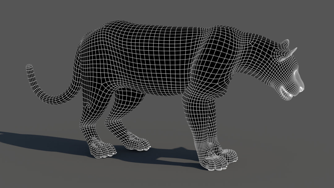 Leopard 3D Model Wireframe View Subdivision Level 1