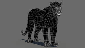 Realistic Leopard 3D Model Wireframe View Subdivision Level 0 Thumbnail
