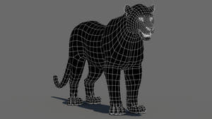 Realistic Leopard 3D Model Wireframe View Subdivision Level 0 Thumbnail