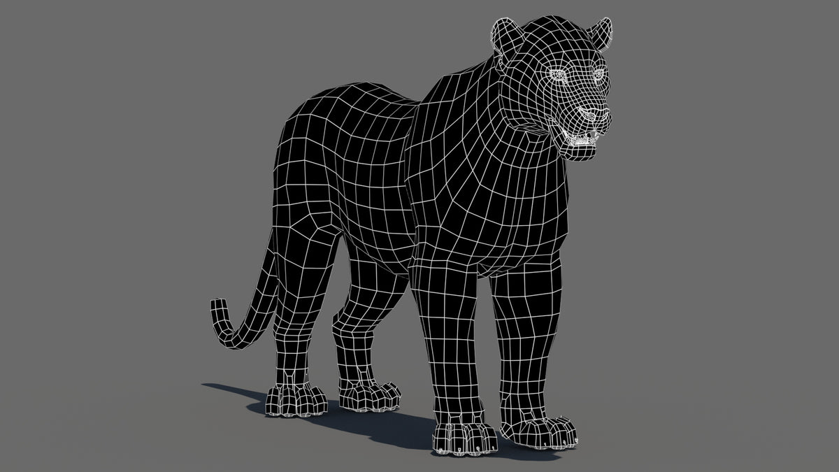 Realistic Leopard 3D Model Wireframe View Subdivision Level 0