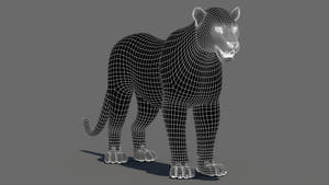 Realistic Leopard 3D Model Wireframe View Subdivision Level 1 Thumbnail