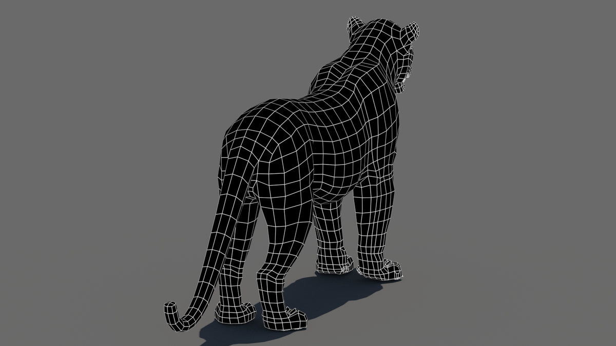 Realistic Leopard 3D Model Wireframe View Subdivision Level 0