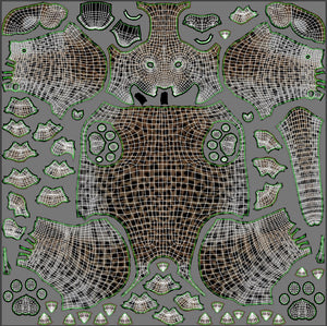 Unwrapped UV layout of the leopard cub 3D model showing texture coordinates Thumbnail