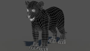 Perspective wireframe view of leopard cub 3D model in walking pose without subdivision Thumbnail