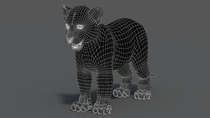 Perspective wireframe view of leopard cub 3D model in walking pose with subdivision level 1 Thumbnail