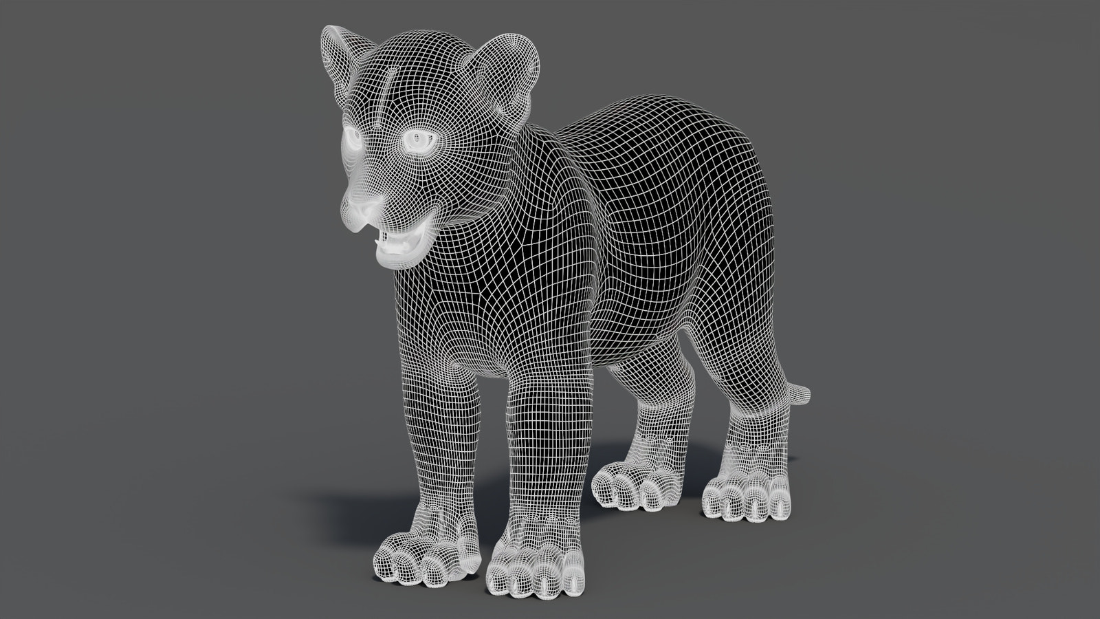 Leopard Cub 3D Model Wireframe View 1
