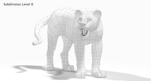 Rigged Lion 3D Model - Woreframe VIew Subdivision Level 0