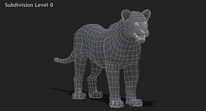 Lion 3D Model Wireframe View Subdivision Level 0 Thumbnail