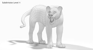 Rigged Lion 3D Model - Woreframe VIew Subdivision Level 1