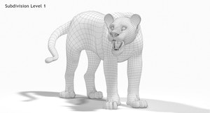 Rigged Lion 3D Model - Woreframe VIew Subdivision Level 1 Thumbnail