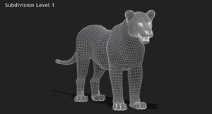 Lion 3D Model Wireframe View Subdivision Level 1