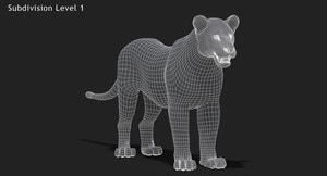 Lion 3D Model Wireframe View Subdivision Level 1 Thumbnail