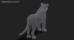 Lion 3D Model Wireframe View Subdivision Level 0