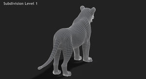 Lion 3D Model Wireframe View Subdivision Level 1