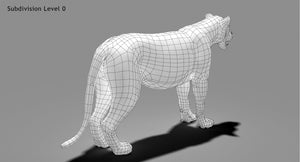 High-quality lion 3D model topology in wireframe view, subdivision 0 for animation and rendering Thumbnail