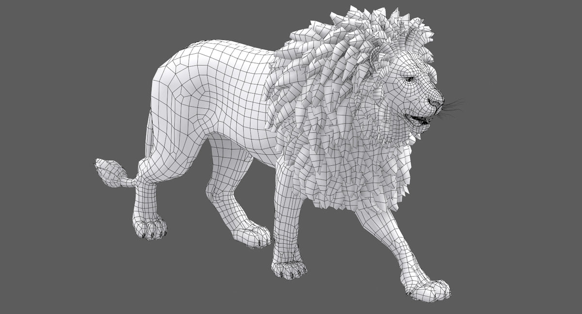 Lion 3D Model wireframe view
