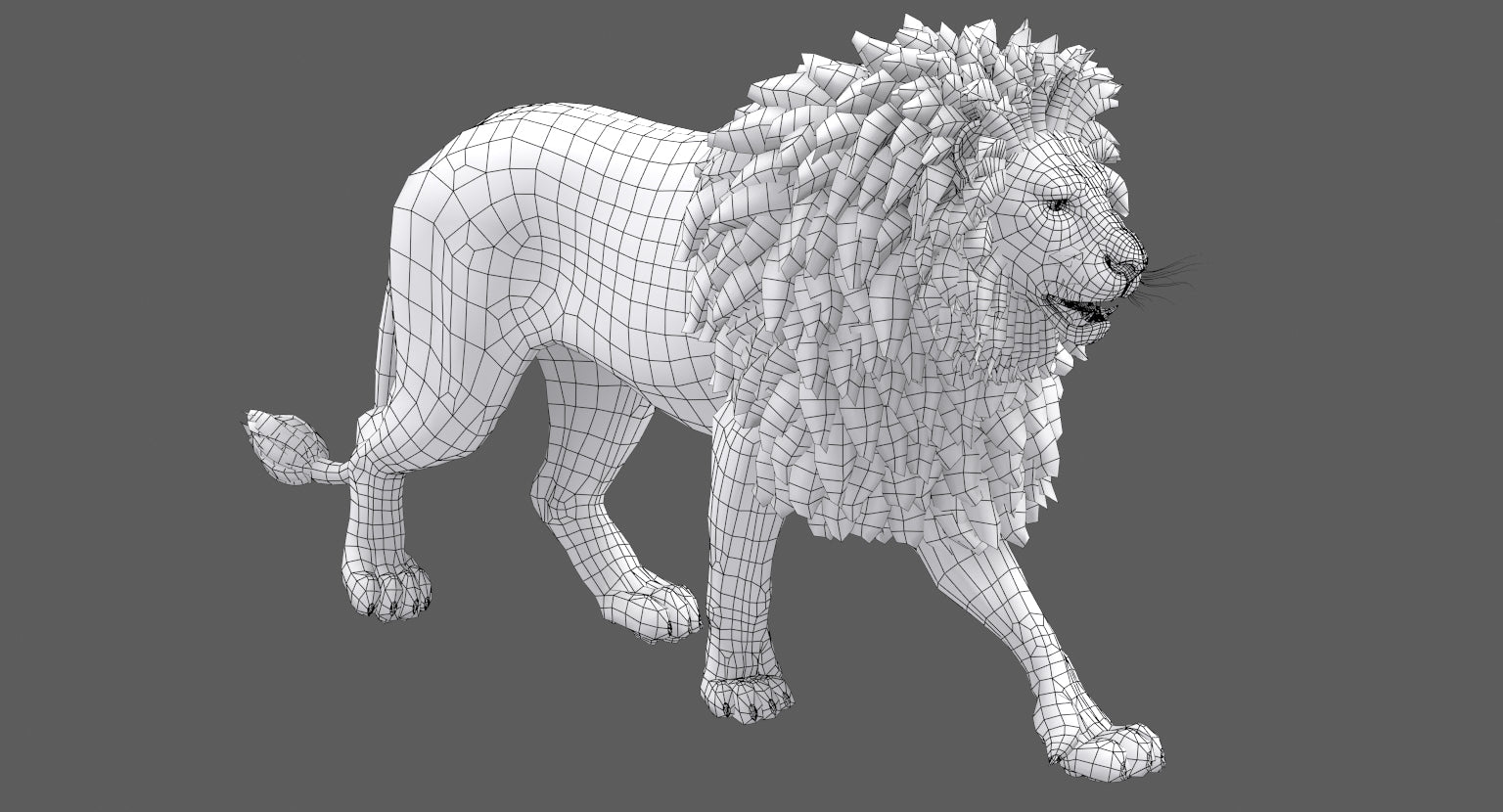 Animated lion 3d model wireframe view 01