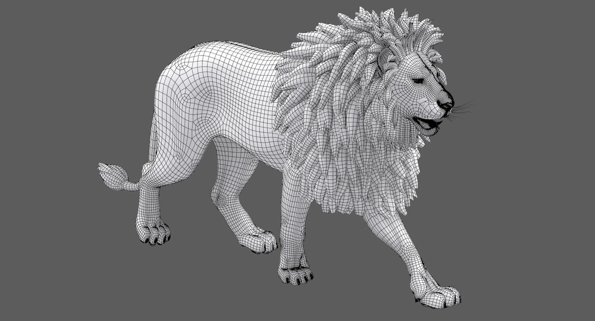 Lion 3D Model wireframe view