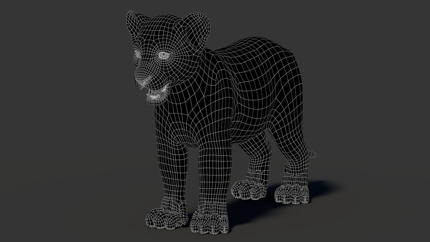 Lion Cub 3D Model Wireframe View 0